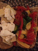 Gallery Photo of Homemade grilled veggies & part-skim cheese on fresh rustic grain bread - ready to grill the sandwich.