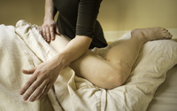 Gallery Photo of Side lying can be an effective way to address adhesions in the lateral quad and IT band.