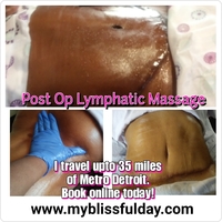 Gallery Photo of Post Op Lymphatic Massage. (Licensed and Certified). Recover at home. I travel up to 35 miles of Metro Detroit. Book online at www.myblissfulday.com