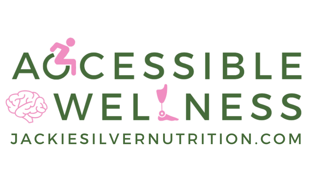 Business logo of "Accessible Wellness' in dark green and pink font