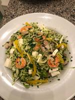 Gallery Photo of Gluten-free zucchini pasta with shrimp.  Low in carbohydrate excellent alternative for wheat pasta.